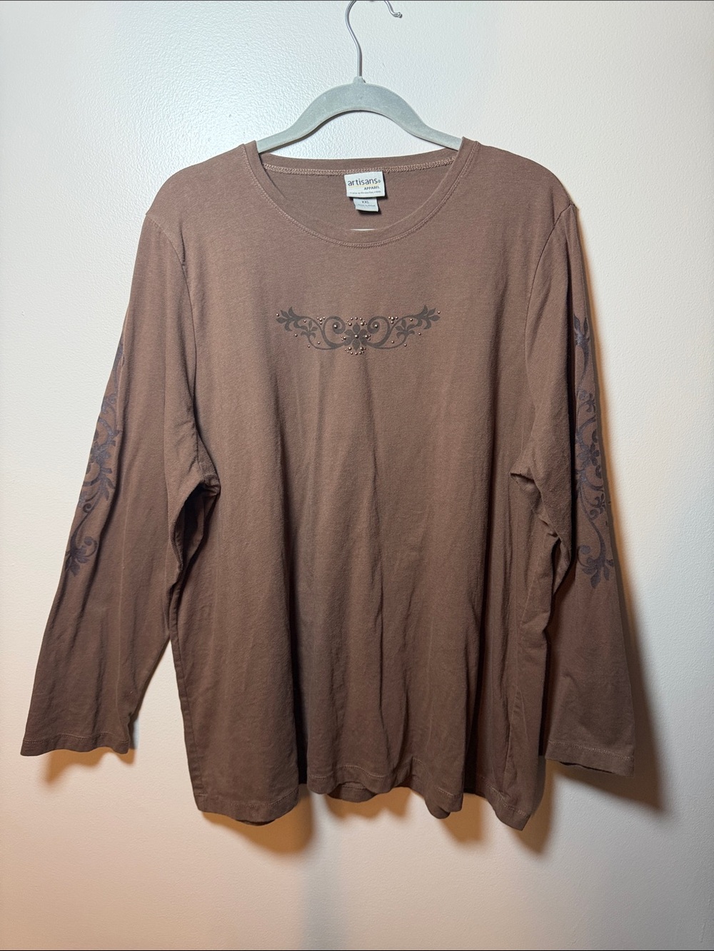 Artisans Apparel Y2K Brown Studded Western Long Sleeve Tee XXL